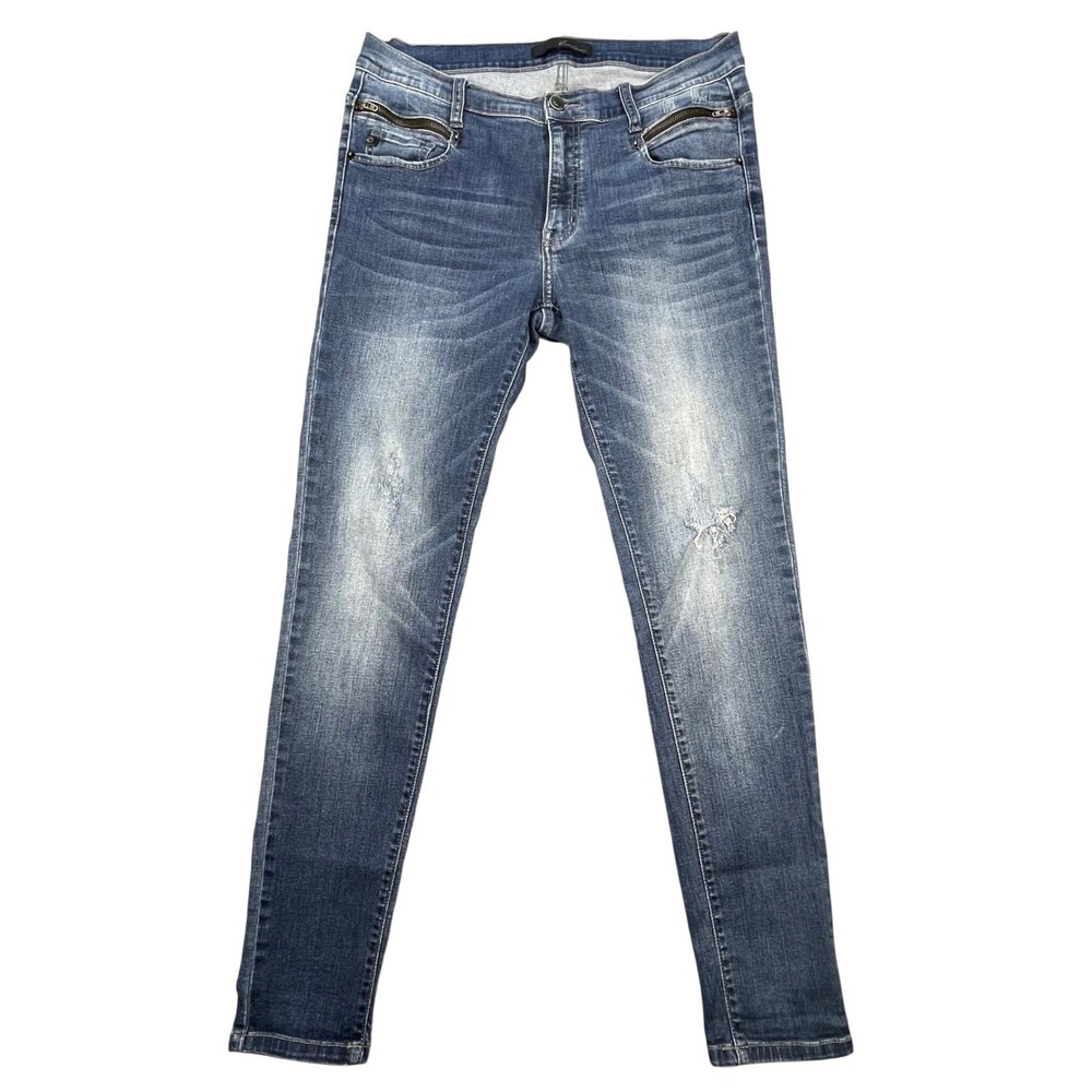KanCan Blue Distressed Zipper Accent Skinny Jeans Womens 29